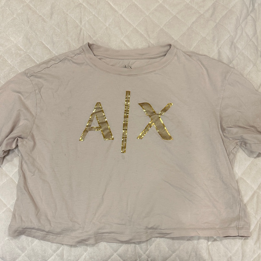Armani Exchange Gold and Cream Crop Top